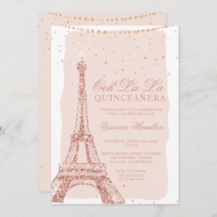 Eiffelturm Rose Goldener Glitzer Quinceanera Einladung