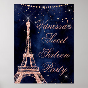 Eiffelturm-Rose Goldgold 16 Willkommenszeichen Poster