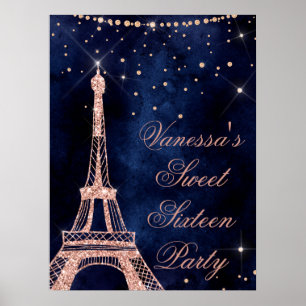 Eiffelturm-Rose Goldgold 16 Willkommenszeichen Poster