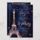 Eiffelturm Rose Goldmedaille Glitzer Blaue Hochzei Einladung (Vorne/Hinten)
