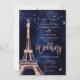 Eiffelturm Rose Goldmedaille Glitzer Blaue Hochzei Einladung (Vorderseite)