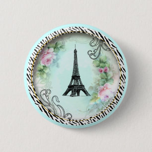 Eiffelturm Rosen und Zebra Print Button