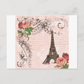 Eiffelturm Rot und Rosa Rose Postkarte