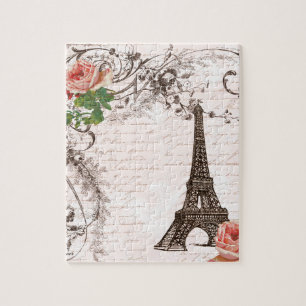 Eiffelturm Rot und Rosa Rose Puzzle