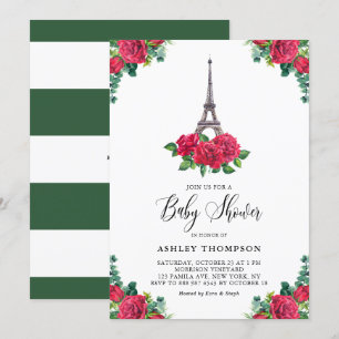 Eiffelturm Rote Rose Paris Babydusche Einladung