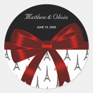 Eiffelturm rote Schleife Hochzeit Gefallen Aufkleb Runder Aufkleber