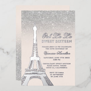 Eiffelturm schick silber Glitzer pink Sweet 16 Folieneinladung