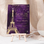 Eiffelturm schicke Gold Glitzer lila Quinceanera Einladung<br><div class="desc">Moderne,  schicke und glamouröse QUINCEAÑERA mit einem handgezeichneten goldenen Glitzer französischer Paris-Thema Eiffelturm mit Rose vergoldeten Glitzer-Diamanten-Glitzern auf einem dunklen lila Aquarellhintergrund.</div>