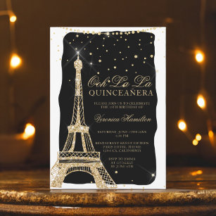 Eiffelturm schicke goldene Glitzer schwarze Quince Einladung