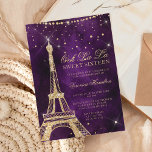Eiffelturm schicker Glitzer lila Sweet 16 Einladung<br><div class="desc">Ein modernes,  elegantes und glamouröses 16 . Geburtstag mit einem handgezeichneten vergoldeten Glitzer im französischen Paris-Stil Eiffelturm mit vergoldeten Glitzer-Diamant-Glitzern auf einem dunklen lila Aquarellhintergrund.</div>