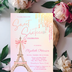 Eiffelturm-Schleife Glitter-Tropfen Sweet 16 Einladung