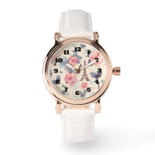 Eiffelturm Schmetterling und Rose Muster Armbanduhr