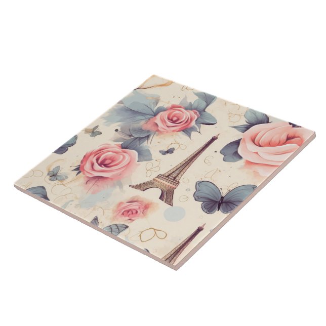 Eiffelturm Schmetterling und Rose Muster Fliese (Seite)