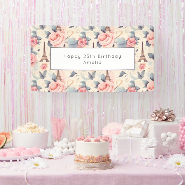 Eiffelturm Schmetterling und Rose Muster Geburtsta Banner (Party)