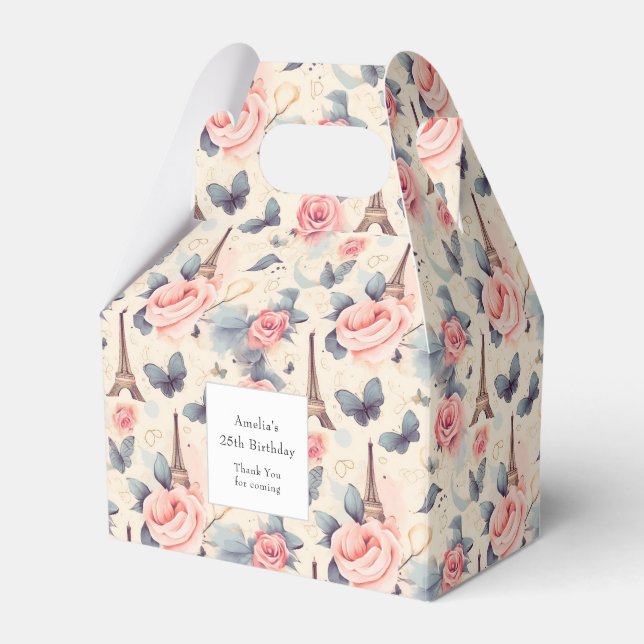 Eiffelturm Schmetterling und Rose Muster Geburtsta Geschenkschachtel (Vorderseite)