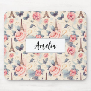 Eiffelturm Schmetterling und Rose Muster Mousepad