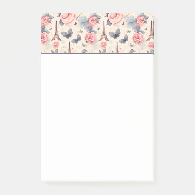 Eiffelturm Schmetterling und Rose Muster Post-it Klebezettel (Vorderseite)