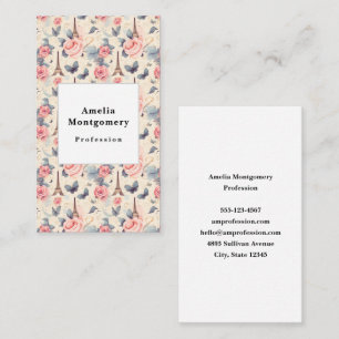 Eiffelturm Schmetterling und Rose Muster Visitenkarte