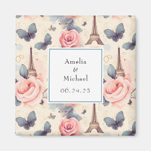 Eiffelturm Schmetterling und Rose Save the Date Magnet