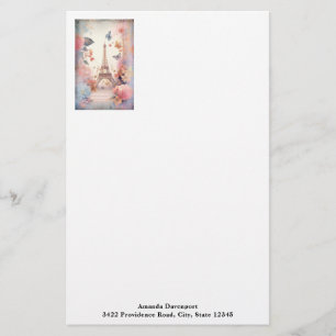 Eiffelturm Schmetterlinge und Blumen Briefpapier