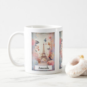 Eiffelturm-Schmetterlinge und Blumen Kaffeetasse