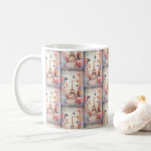Eiffelturm Schmetterlinge und Blumen Muster Kaffeetasse