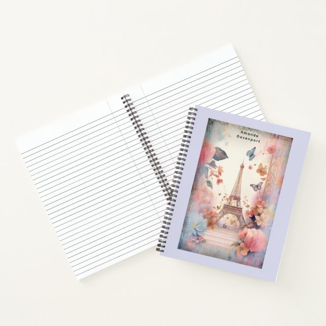 Eiffelturm Schmetterlinge und Blumen Notizbuch (Innenseite)