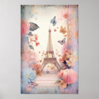 Eiffelturm Schmetterlinge und Blumen