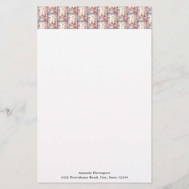 Eiffelturm-Schmetterlinge und Blumenmuster Briefpapier (Vorderseite)