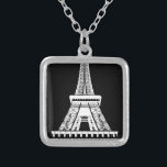 Eiffelturm Schwarz-weißes Bild Versilberte Kette<br><div class="desc">Paris Eiffelturm Schwarz-Weiß-Bild</div>