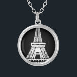 Eiffelturm Schwarz-weißes Bild Versilberte Kette<br><div class="desc">Paris Eiffelturm Schwarz-Weiß-Bild</div>