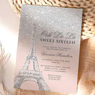 Eiffelturm silber Glitzer pink Sweet 16 Einladung