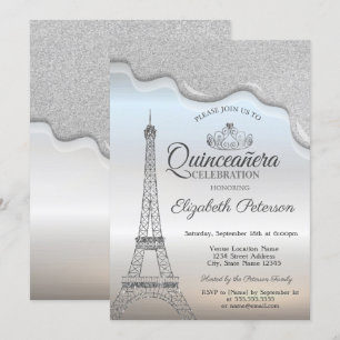 Eiffelturm, Silberne Tropfen Quinceañera Einladung