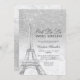 Eiffelturm silberner Glitzer Marmor Sweet 16 Einladung (Vorne/Hinten)