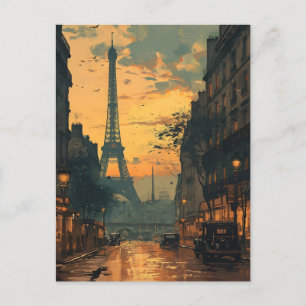 Eiffelturm Sonnenuntergang: Vintage Pariser Postka Postkarte