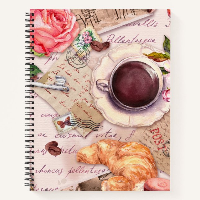 Eiffelturm, Tea Cup und handgeschriebene Briefe Notizbuch (Vorderseite)