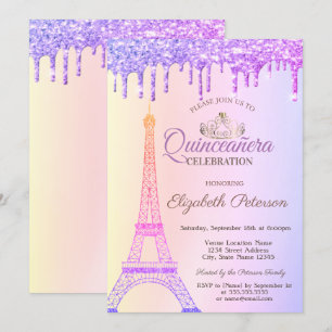 Eiffelturm,Tiara,Ombre-Tropfen Quinceañera Einladung