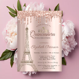 Eiffelturm, Tiara, Tropfens Rose Gold Quinceañera Einladung