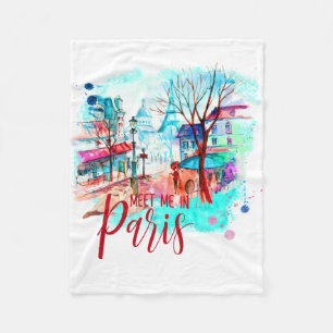 Eiffelturm Treff mich in Paris Aquarell-Spritzer Fleecedecke