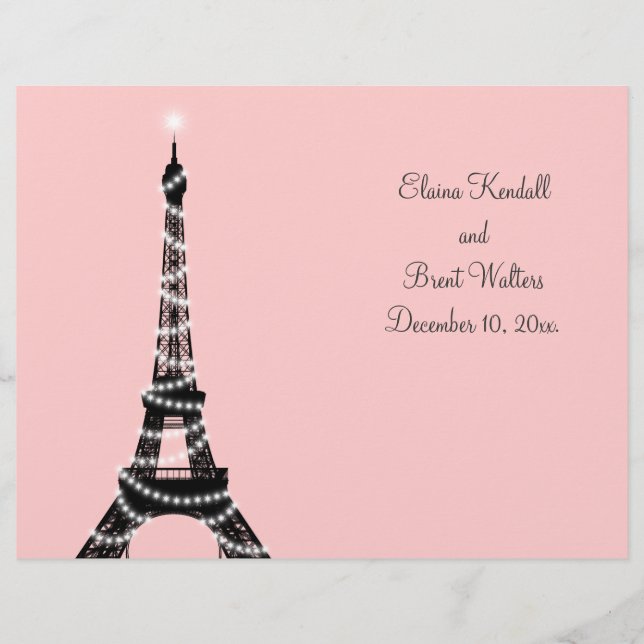 Eiffelturm Twinkles Hochzeitsprogramm (rosa) (Vorderseite)