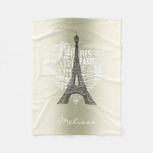 Eiffelturm u. Aufschriften Paris im Herzen Fleecedecke