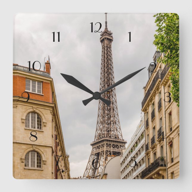 Eiffelturm-Uhr Quadratische Wanduhr (Vorderseite)