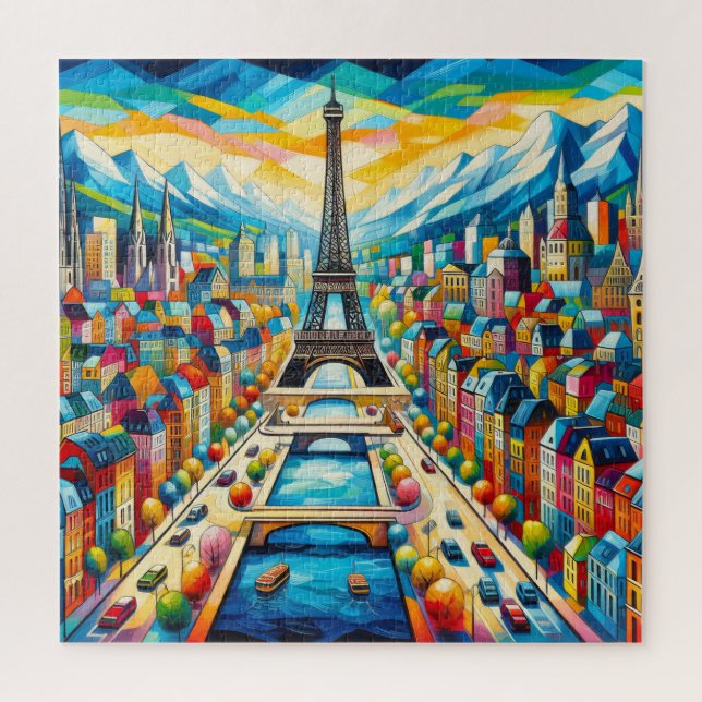 Eiffelturm und bunte Gebäude Puzzle (Vertikal)