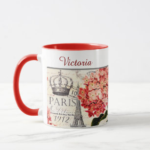 Eiffelturm und Hortensie personalisierter Becher Tasse