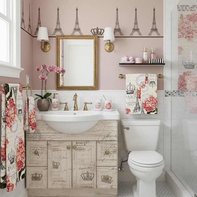 Eiffelturm und Hydrangea Badhandtuch Set (Von Creator hochgeladen)