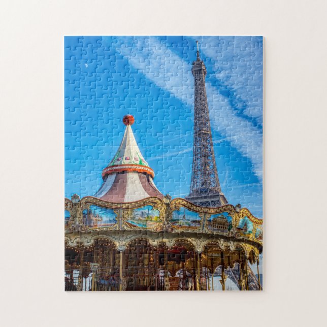 Eiffelturm und Karussell - Paris, Frankreich, Euro Puzzle (Vertikal)