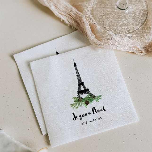Eiffelturm und Kiefer | Modernes Joyeux Noel Serviette (Von Creator hochgeladen)
