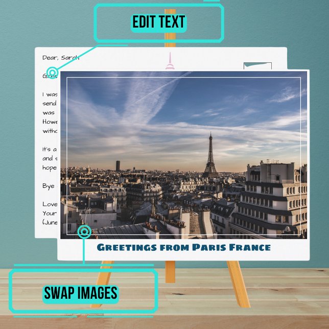 Eiffelturm und Paris Rooftops Postkarte (Instead of buying postcards, use this template to customize text & share your own photo.)