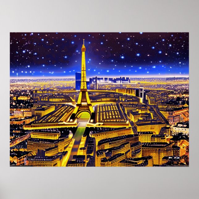 Eiffelturm und Paris unter den Sternen Poster (Vorne)