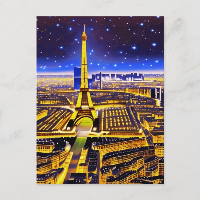 Eiffelturm und Paris unter den Sternen Postkarte (Vorderseite)